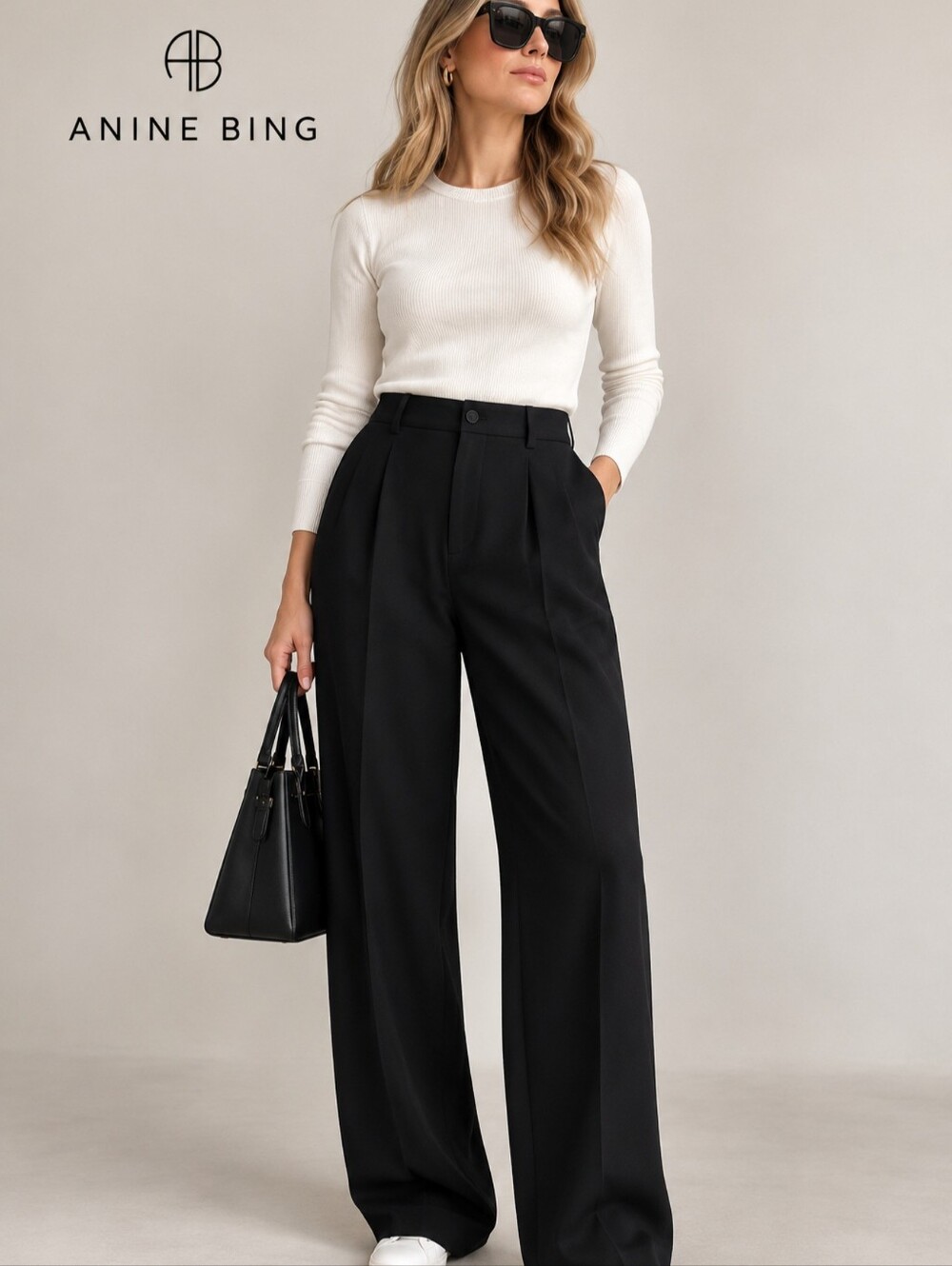 ANINE BING Black Wide Leg High Rise Pants Size 40